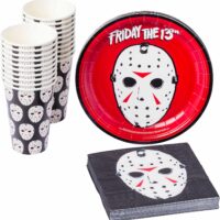 Silver Buffalo Friday The 13th Texture Mask Paper Plates Cups Napkins Party Pack Set, 60 Piece, 20 Count