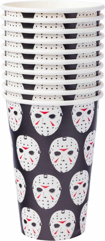 Silver Buffalo Friday The 13th Texture Mask Paper Plates Cups Napkins Party Pack Set, 60 Piece, 20 Count