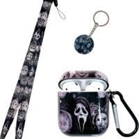 Slasher Horror Movie AirPod 2/1 Case，with Keychain Clip Carabiner and Lanyard，Designed for Those who Like Thrilling Horror Themes Girls Women Men AirPod Case