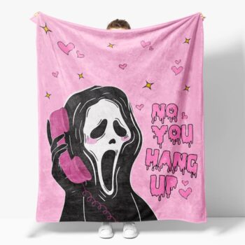 Snycler No You Hang Up Pink Ghost Scary Face Blanket Pink Flannel Blanket Horror Halloween Valentine's Day Gifts for Bedroom Bed Living Room Sofa Couch 50"x60"