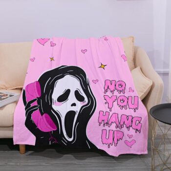 Snycler No You Hang Up Pink Ghost Scary Face Blanket Pink Flannel Blanket Horror Halloween Valentine's Day Gifts for Bedroom Bed Living Room Sofa Couch 50"x60"