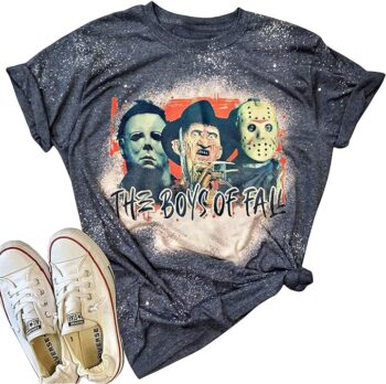 The Boys of Fall Bleached Tshirt Women Halloween Horror Movies Shirt Novelty Graphic Short Sleeve Tee Tops