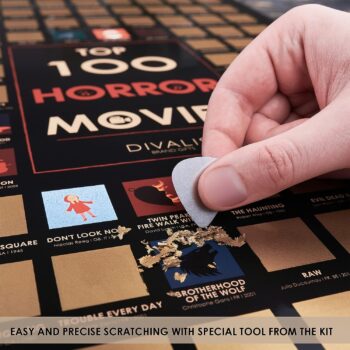 Top 100 Horror Movies Scratch off Poster - Large Cinema Scratchable Poster - Horror Films of all Time Bucket List - 24x16" Easy to Frame Scratchable Checklist Poster - Must See Movie Challenge - 100 Essential Horrors Scratch off Calendar with Scratcher Included - Greatest Horrors to Watch
