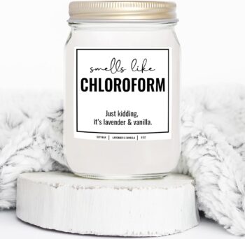 YouNique Designs Smells Like Chloroform Scented Candle, 8 Oz, True Crime Gifts for Women, Serial Killer Gifts for Women, Crime Junkie Merch, All Natural Soy Vegan Candles (Lavender & Vanilla)