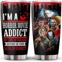 fat mummy Horror Gifts for Christmas, Horror Movie Addict Tumbler Stainless Steel with Lid 20 oz, Christmas Horror Characters Coffee Mug, Birthday Gifts for Horror Fans