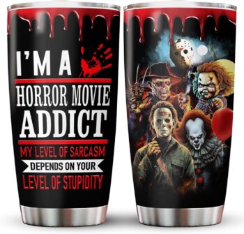 fat mummy Horror Gifts for Christmas, Horror Movie Addict Tumbler Stainless Steel with Lid 20 oz, Christmas Horror Characters Coffee Mug, Birthday Gifts for Horror Fans