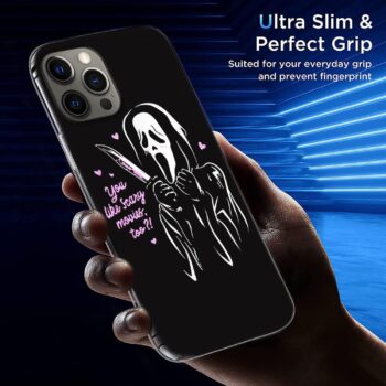 wogehote Compatible with iPhone 14Pro Case Ghost Horror Face Scream You Like Scary Movies Too Halloween Boyfriend Soft TPU Protective Silicone Phone Cover