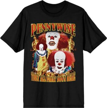 1990s IT Pennywise Flames Men's Black Crew Neck Tee