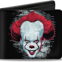 Buckle-Down Men's Horror Movies Wallet, Bifold, It Chapter Two Pennywise Face Logo Black Red Blues, Vegan Leather, 4.0" x 3.5"