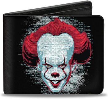 Buckle-Down Men's Horror Movies Wallet, Bifold, It Chapter Two Pennywise Face Logo Black Red Blues, Vegan Leather, 4.0" x 3.5"