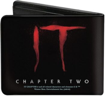 Buckle-Down Men's Horror Movies Wallet, Bifold, It Chapter Two Pennywise Face Logo Black Red Blues, Vegan Leather, 4.0" x 3.5"