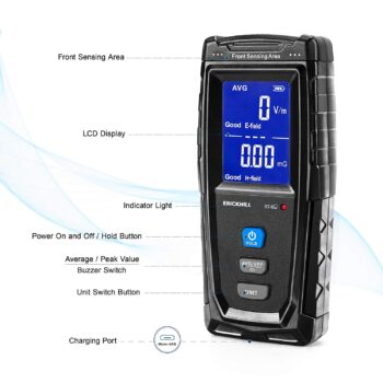 ERICKHILL EMF Meter, Rechargeable Digital Electromagnetic Field Radiation Detector Hand-held Digital LCD EMF Detector, Great Tester for Home EMF Inspections, Office, Outdoor and Ghost Hunting