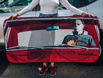 Halloween Michael Myers Horror Movie Sunshade for Windshield | Foldable Sun Visor Protector for Cars, Trucks, SUVs | Blocks UV Rays and Sun Glare | 64 x 32 Inches