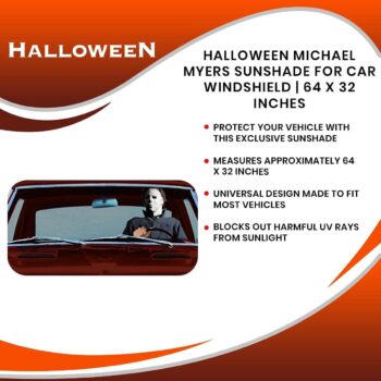 Halloween Michael Myers Horror Movie Sunshade for Windshield | Foldable Sun Visor Protector for Cars, Trucks, SUVs | Blocks UV Rays and Sun Glare | 64 x 32 Inches