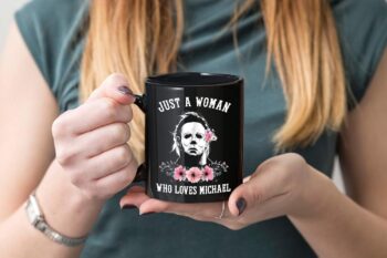 Just a Woman Who Loves Michael Ceramic Coffee Mug Tea Cup (11oz Black)