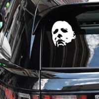 Michael Myers Creepy Face 5.5" | White Vinyl Decals Scary Horror Movies | Creepy Halloween Stickers for Cars Truck SUV Home Door Window laptops | MAZ-351