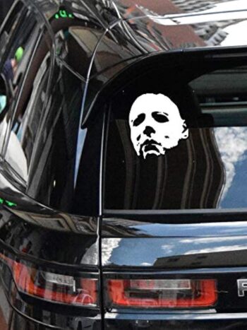 Michael Myers Creepy Face 5.5" | White Vinyl Decals Scary Horror Movies | Creepy Halloween Stickers for Cars Truck SUV Home Door Window laptops | MAZ-351