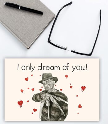 CHXSM Funny Horror Valentine's Day Freddy Horror Valentine Card for Her Horror Birthday Card for Girlfriend Funny Anniversary for Wife Girlfriend I Only Dream of You