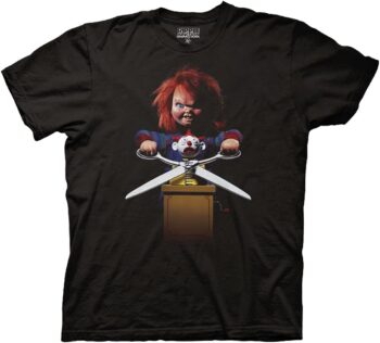 Ripple Junction Chucky Men's Short Sleeve T-Shirt Chucky's Back with Scissors Child's Play Horror Slasher Officially Licensed