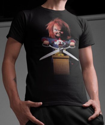 Ripple Junction Chucky Men's Short Sleeve T-Shirt Chucky's Back with Scissors Child's Play Horror Slasher Officially Licensed