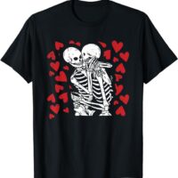 Skeleton Hugging Hearts Valentines Day Cute Bones Love T-Shirt