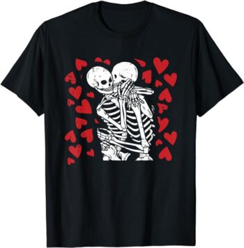 Skeleton Hugging Hearts Valentines Day Cute Bones Love T-Shirt