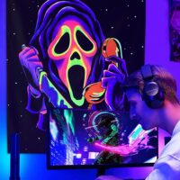 SparkLia Blacklight Horror Face Tapestry, UV Reactive Tapestries Wall Hanging, Glow in The Dark Party Backdrop Tapestry for Bedroom, Living Room - 30" x 40"