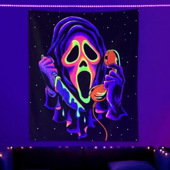 SparkLia Blacklight Horror Face Tapestry, UV Reactive Tapestries Wall Hanging, Glow in The Dark Party Backdrop Tapestry for Bedroom, Living Room - 30" x 40"