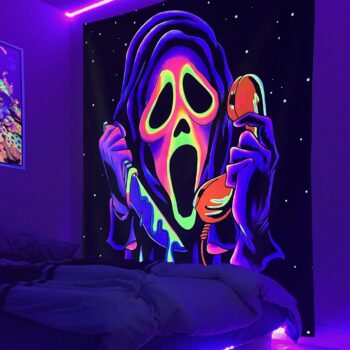 SparkLia Blacklight Horror Face Tapestry, UV Reactive Tapestries Wall Hanging, Glow in The Dark Party Backdrop Tapestry for Bedroom, Living Room - 30" x 40"