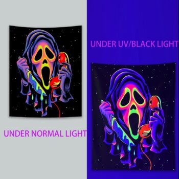 SparkLia Blacklight Horror Face Tapestry, UV Reactive Tapestries Wall Hanging, Glow in The Dark Party Backdrop Tapestry for Bedroom, Living Room - 30" x 40"