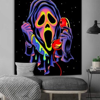 SparkLia Blacklight Horror Face Tapestry, UV Reactive Tapestries Wall Hanging, Glow in The Dark Party Backdrop Tapestry for Bedroom, Living Room - 30" x 40"