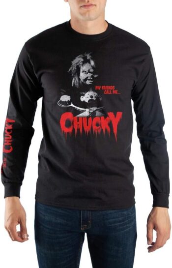 Chucky Classic Horror Movie Mens Black Long Sleeve Graphic Tee