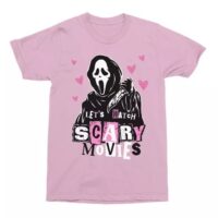 Let's Watch Scary Movies Pink T Shirt - Ghost Face