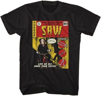 Saw Horror Movie T Shirt Jigsaw Comic Book Adult Short Sleeve T Shirts Vintage Style Graphic Tees Men