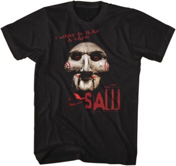 Saw T Shirt Jigsaw I Want to Play A Game Adult Short Sleeve T Shirts Horror Movie Graphic Tees