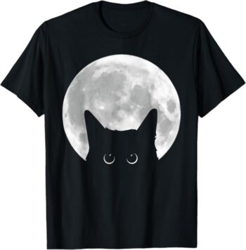 Cute Black Cat Full Moon Halloween T-Shirt