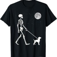 Fun Skeleton Walking Beagle Full Moon T-Shirt