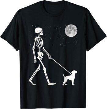 Fun Skeleton Walking Beagle Full Moon T-Shirt