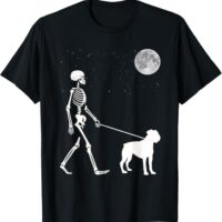 Fun Skeleton Walking Boxer Dog Full Moon T-Shirt