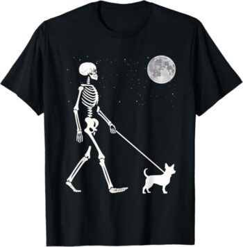 Fun Skeleton Walking Chihuahua Full Moon T-Shirt