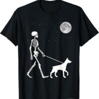 Fun Skeleton Walking Doberman Pinscher Full Moon T-Shirt