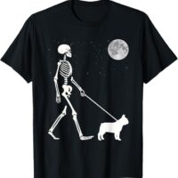 Fun Skeleton Walking French Bulldog Full Moon T-Shirt