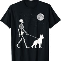 Fun Skeleton Walking German Shepherd Full Moon T-Shirt