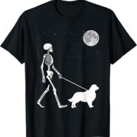 Fun Skeleton Walking Golden Retriever Full Moon T-Shirt