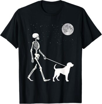 Fun Skeleton Walking Labrador Retriever Full Moon T-Shirt