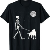 Fun Skeleton Walking Pitbull Dog Full Moon T-Shirt