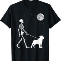 Fun Skeleton Walking Rottweiler Full Moon T-Shirt