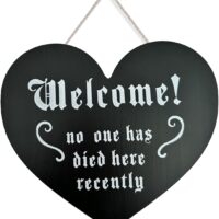 Funny Aesthetic Halloween Door Welcome Sign for Front Entryway Porch Door Decoration - Dark Humor Gothic Home Decor, 9.5'' X 8.5'' X 1'' Solid Sturdy Black