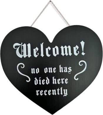 Funny Aesthetic Halloween Door Welcome Sign for Front Entryway Porch Door Decoration - Dark Humor Gothic Home Decor, 9.5'' X 8.5'' X 1'' Solid Sturdy Black