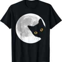 Funny Cute Black Cat Full Moon Halloween T-Shirt